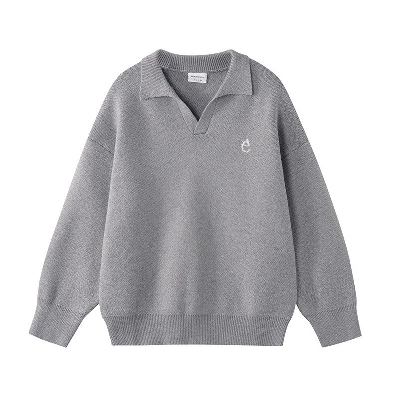 

Black of Exit American Idle Style Loose Lapels Sweater Men and Women Chinese Fad Soft Glutinous Casual Sweater Thick Gray X L