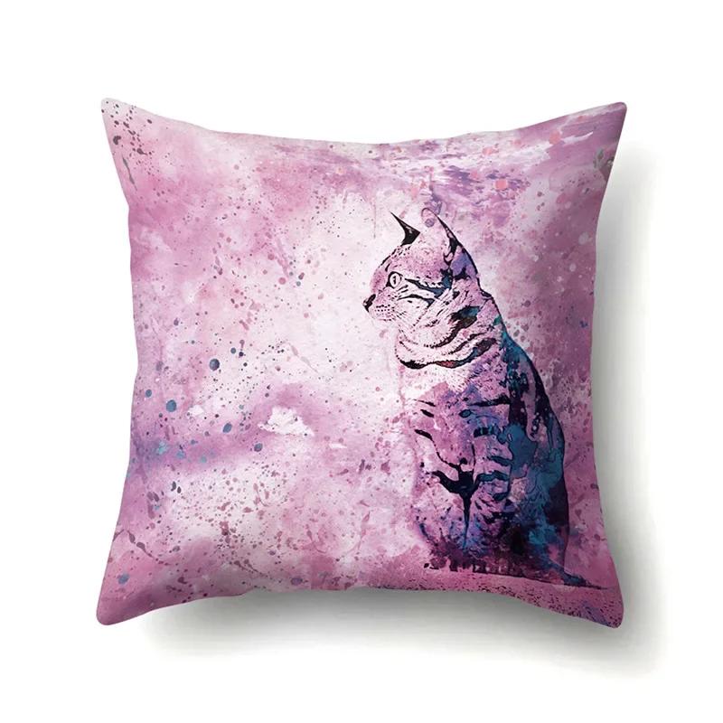 Polyester Throw Pillow Cover Home Decoration Throw Pillow Car Throw Pillow Lovely Animal Cat Print Cushion Cover