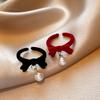 Winter Flocking Design Pearl Bowknot Rings for Women Fashion Exquisite Opening Finger Ring Sweet Christmas Jewelry Accessories