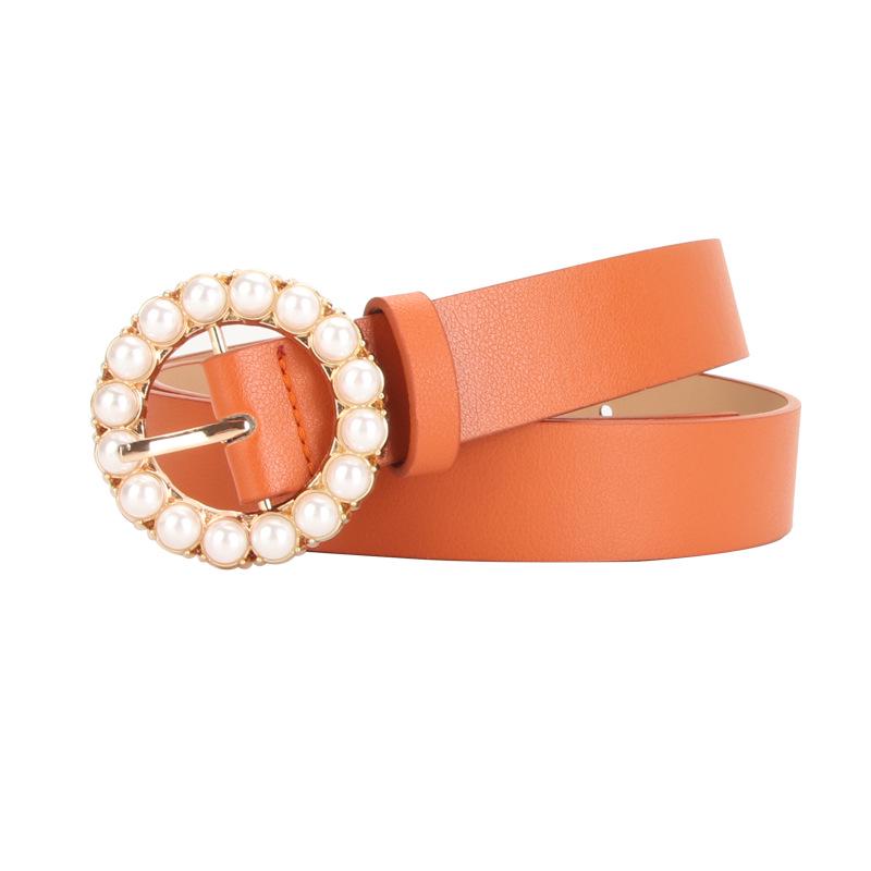Women's Multi-Color Pearl Round Buckle Belt - Cute, Versatile Decorative Accessory for Dresses and Jeans