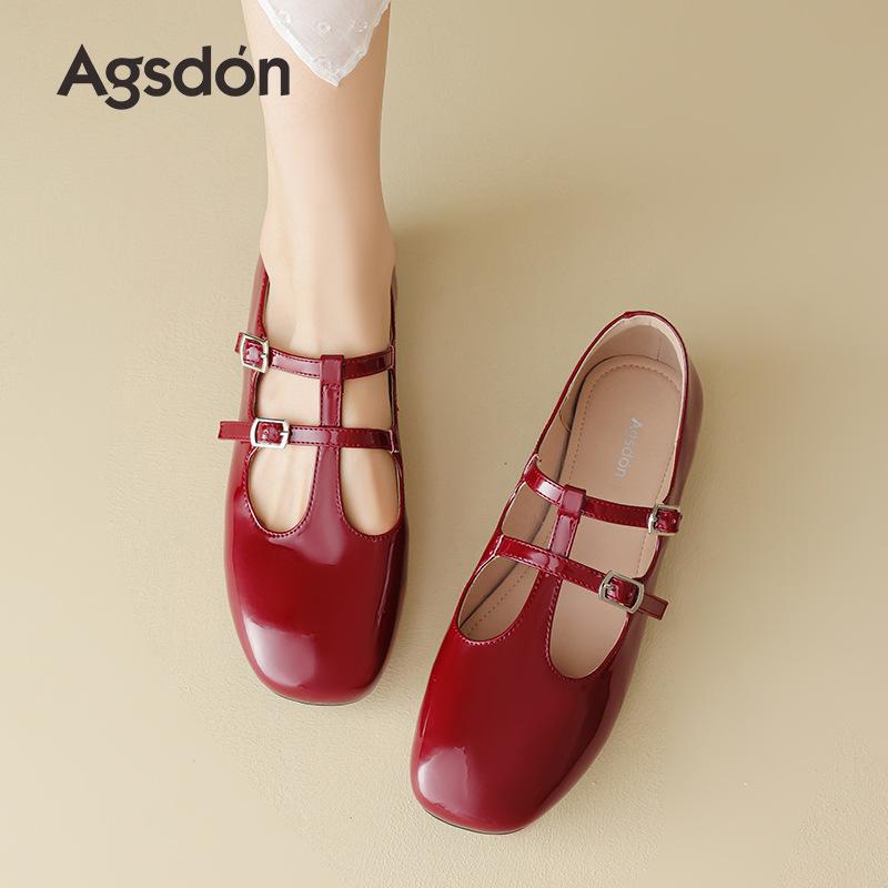 Augustine Red Mary Jane Shoes Women's 2025 New Autumn Retro Ballet Single Shoes Light Mouth Low Heel Small Leather Shoes