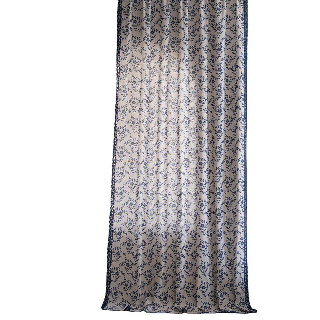 Yimanqiyun Blue Plum Blossom Print Semi-Blackout Kitchen Curtain