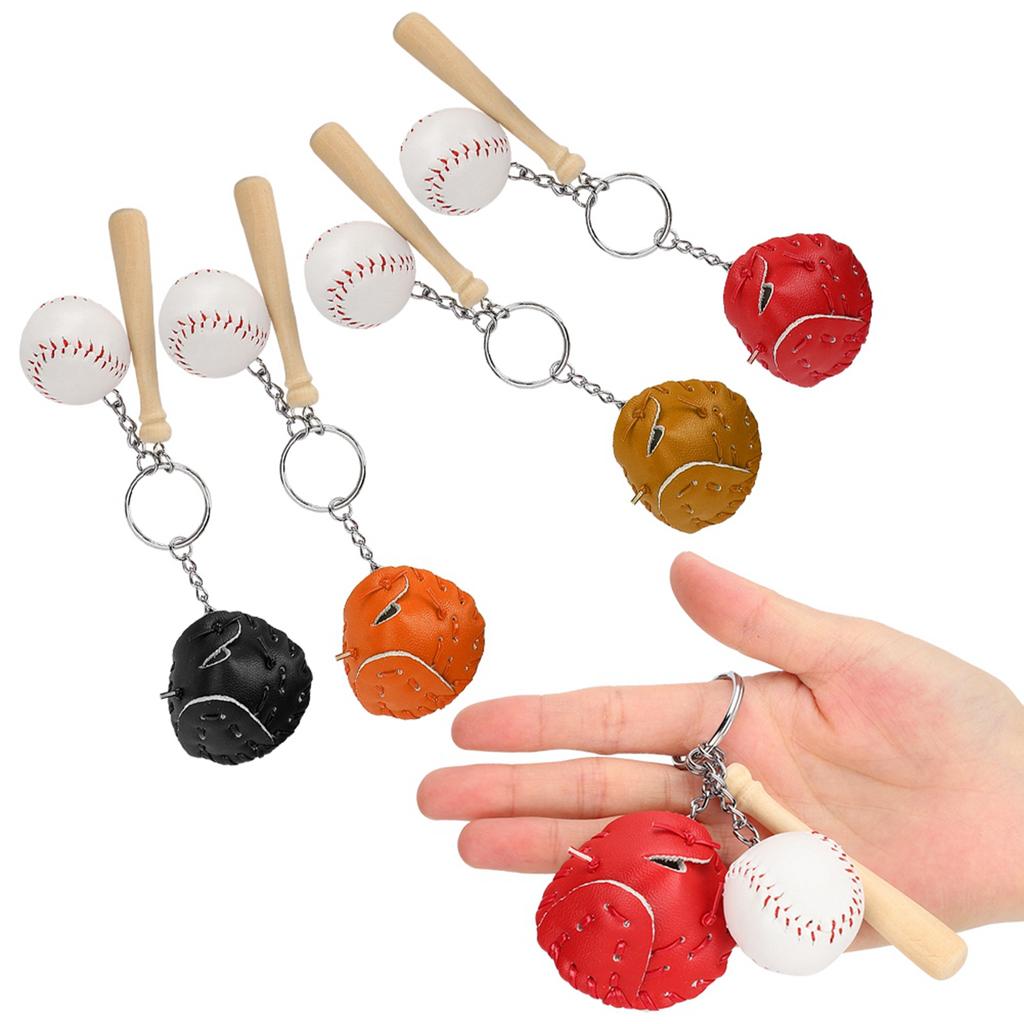 4pcs Mini Baseball Bat Ball Kit Keychain Keyring Pendant Decoration for Bags Key