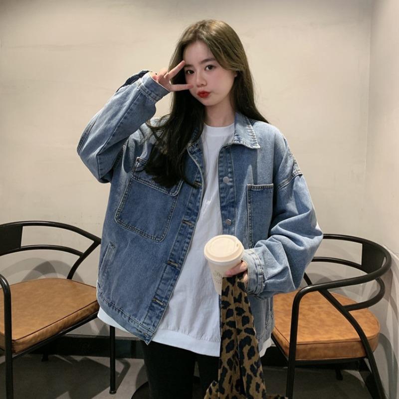 Trendy Denim Jacket for Women Loose Fit Spring Style Korean Vintage Top InnerVintage Top Thickness Standard