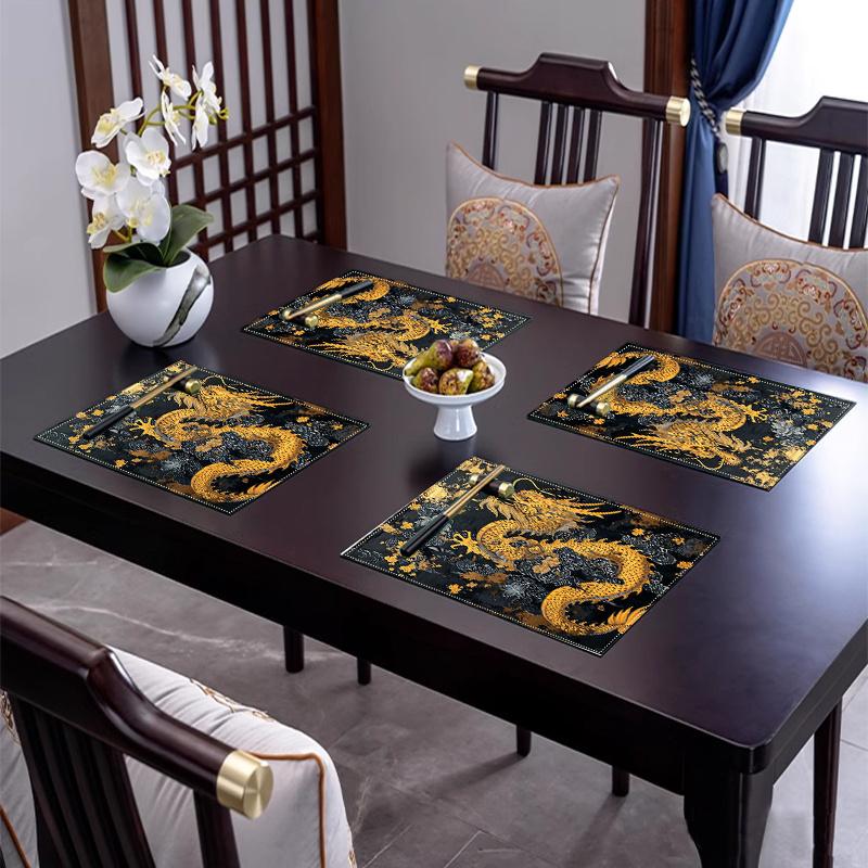 4pcs Placemat Set with Dragon Pattern Design, 12x18 Inches, Suitable for Kitchen and Dining Room Decor, Home Decoration, Family Dinner Table Setting,