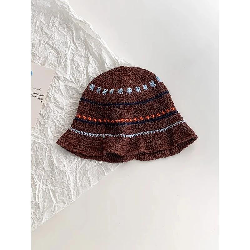 Y2K Korean-Japanese Hand Bucket Crochet Bucket Hats For Women Spring Autumn Winter Sun Cap Female Bow Designer Bob Basin Gorro