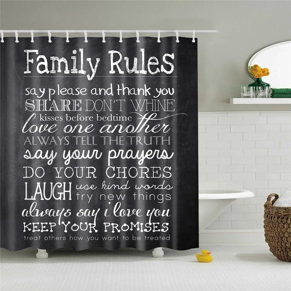 Wooden Door Shower Curtains Bathroom Curtain Stripes Letters Printed Waterproof Bath Screen Curtain for Home Decor with Hooks