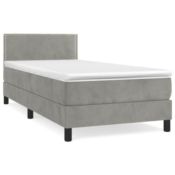 3141215 vidaXL Divan Bed and Mattress Light Grey 90x190 Cm Velvet