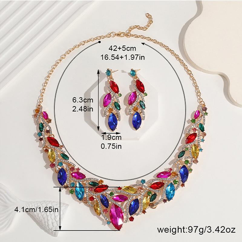 Crystal Necklace Earrings Party Wedding Accessories Indian Bridal Costume Jewelry Gift