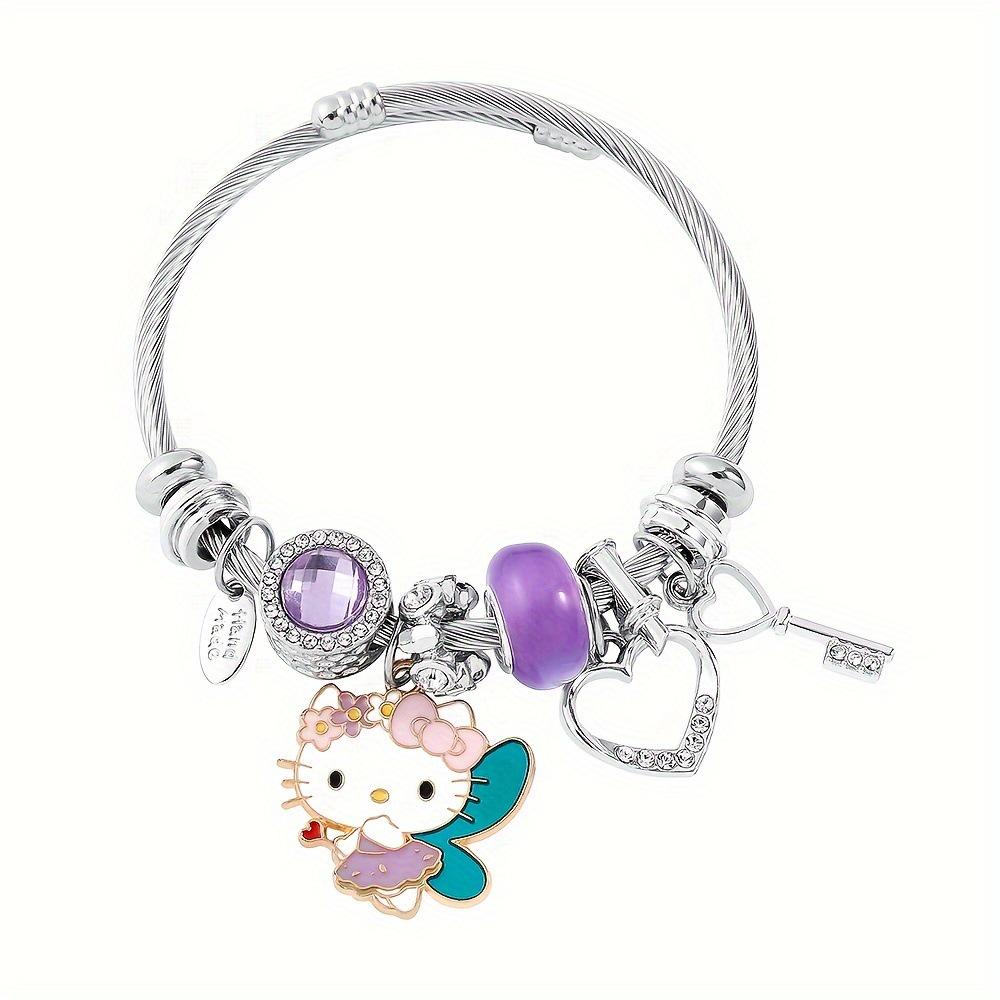 Hello Kitty Rosa Pandora Armband - Niedliches Cartoon-Katzen-Charme-Bügelarmband Schmuck