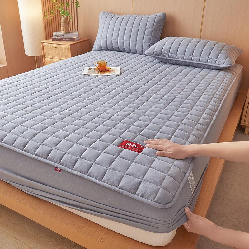 Pure Color Quilted Cotton Yarn-Dyed Bed Sheet & Bedspread Set