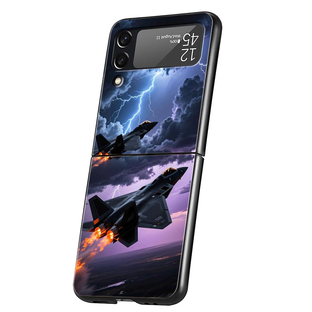 Fighter Plane Hard PC Phone Case For Samsung Galaxy Z Flip 7 6 5 4 Black Cover For Galaxy Z Flip 3 Foldable Shockproof Capas Bag