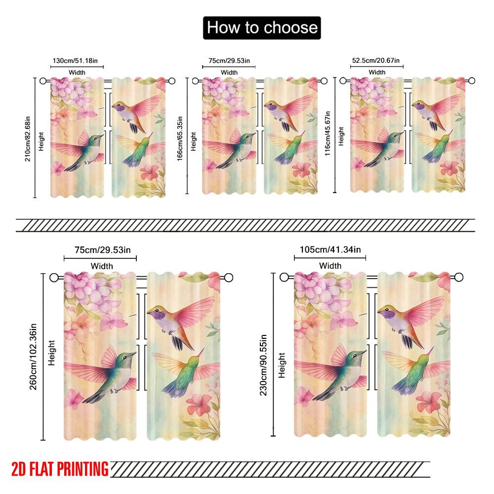 2pcs,2D Plane Printing Curtains&Window Treatment Hummingbird Harmony(1) Versatile 100% Polyester (without Rod) Art Deco Festive