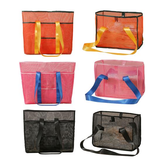 Beach Mesh Bag Large Capacity with Reinforced Bottom Tote Holds Wet Swimsuits Foldable Travel