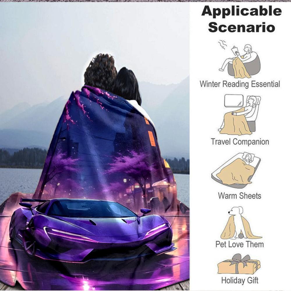 1PC Futuristic Car Blanket Soft Warm All Season Throw for Sofa, Bed, Car, Office Vibrant Colorful Design, Durable & Cozy Gift