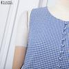 ZANZEA Women Casual Round Neck Summer Plaid Print Sleeveless Dress