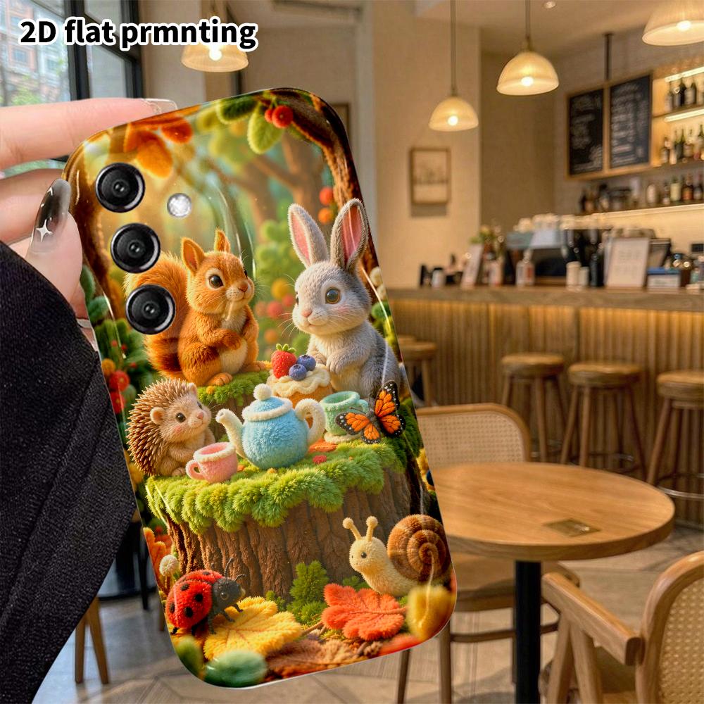 Phone case: 2D flat design suitable for Samsung Galaxy A34 A35 M05 M06 S20 S22 S21 FE Plus 5G protective case, little animal tea party, perfect Christ