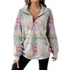 Womens Oversized Long Sleeve Pullover Top With Floral Print Half-Zip Collar Casual Cotton Sweatshirt