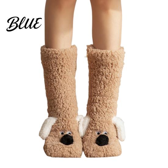 Winter Leg Warmers Thickened Knee-high Socks Cartoon Adult Floor 1 Pair Dog Design Fuzzy Plush