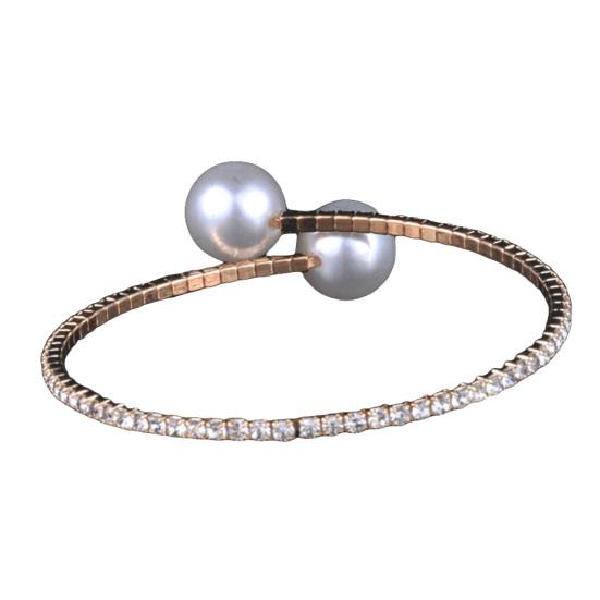 Brățară cu deschidere cu perle artificiale incrustate cu un singur rând de bijuterii pentru femei