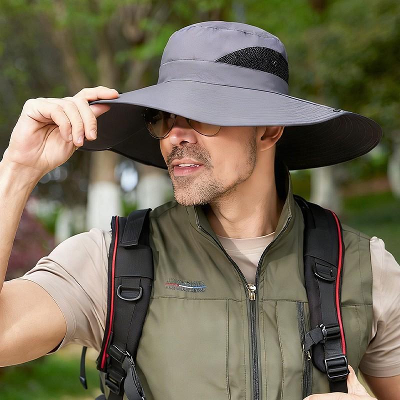 Solar-Powered Wide-Brim Hat with Fan & Face Shield for Outdoor Cycling, Fishing & Sun Protection