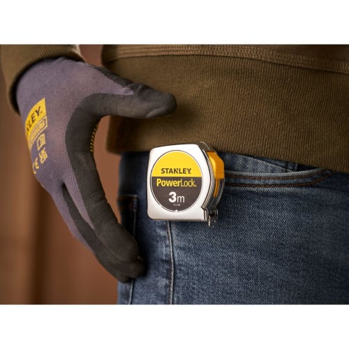 Stanley 1-33-239" Power Lock Tape Measure with End Hooks, No Holes, Silver, 3m/12.7mm