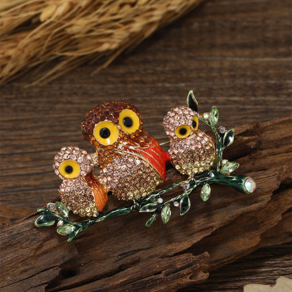 Full-Diamond Owl Brooch Clothing Accessories Animal Bird Crystal Brooch Sweater Colourful Statement Coat Accessories
