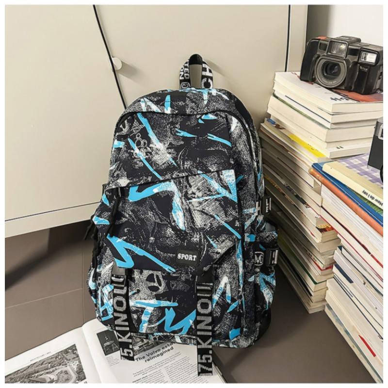 High-value Personalized Graffiti Trendy Cool Backpack Couple Contrasting Colors Lightweight Large-capacity Backpack