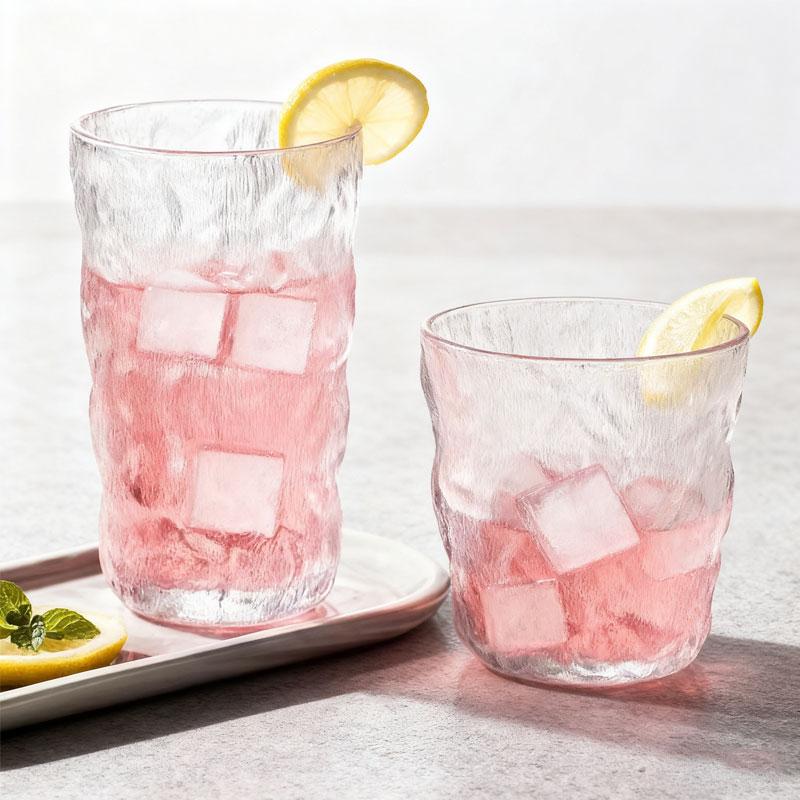 285ml/380ml Gradient Pink Cocktail Glass Modern Iceberg Shaped Glass Cup Art Design Juice Beverage Mugs Suitable for Gift Giving
