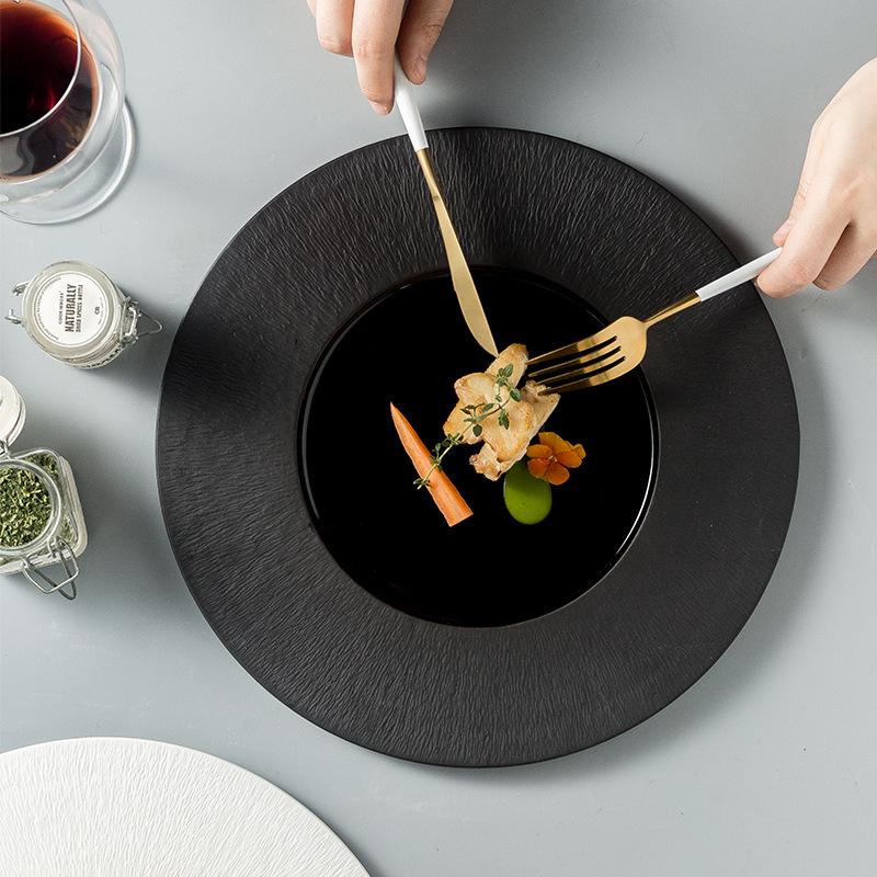 High-End Black Western Food Plate Creative Ceramic Plate Wedding Dining Plate Light Luxury Steak Plate Hotel Plate Tableware
