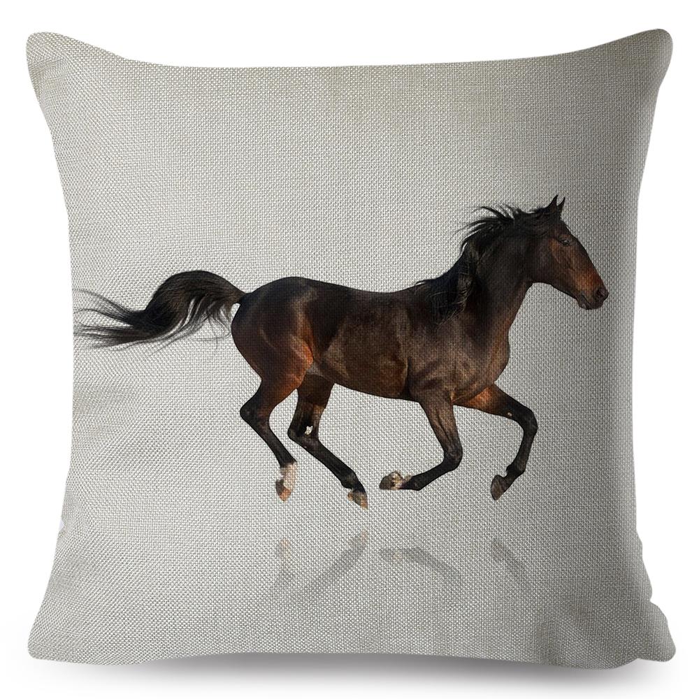 Elegant Running Horse Cushion Cover Graceful Gallop Pose Soft Decorative Square Pillow Modern Living Room Bedroom Decor xcm