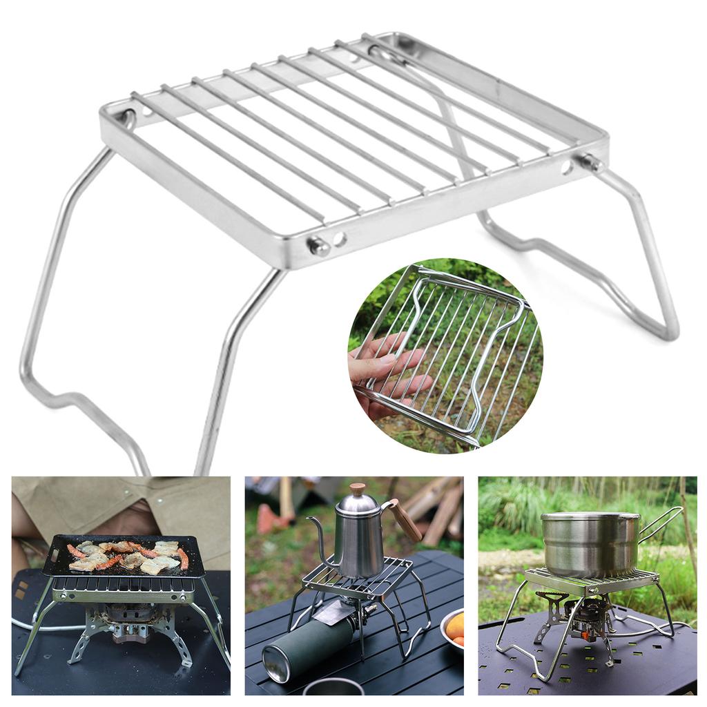 Folding Campfire Grill Stove Stand Stainless Steel Camp Fire Cooking Racks Grill Stove Stand for Outdoor Camping Hiking