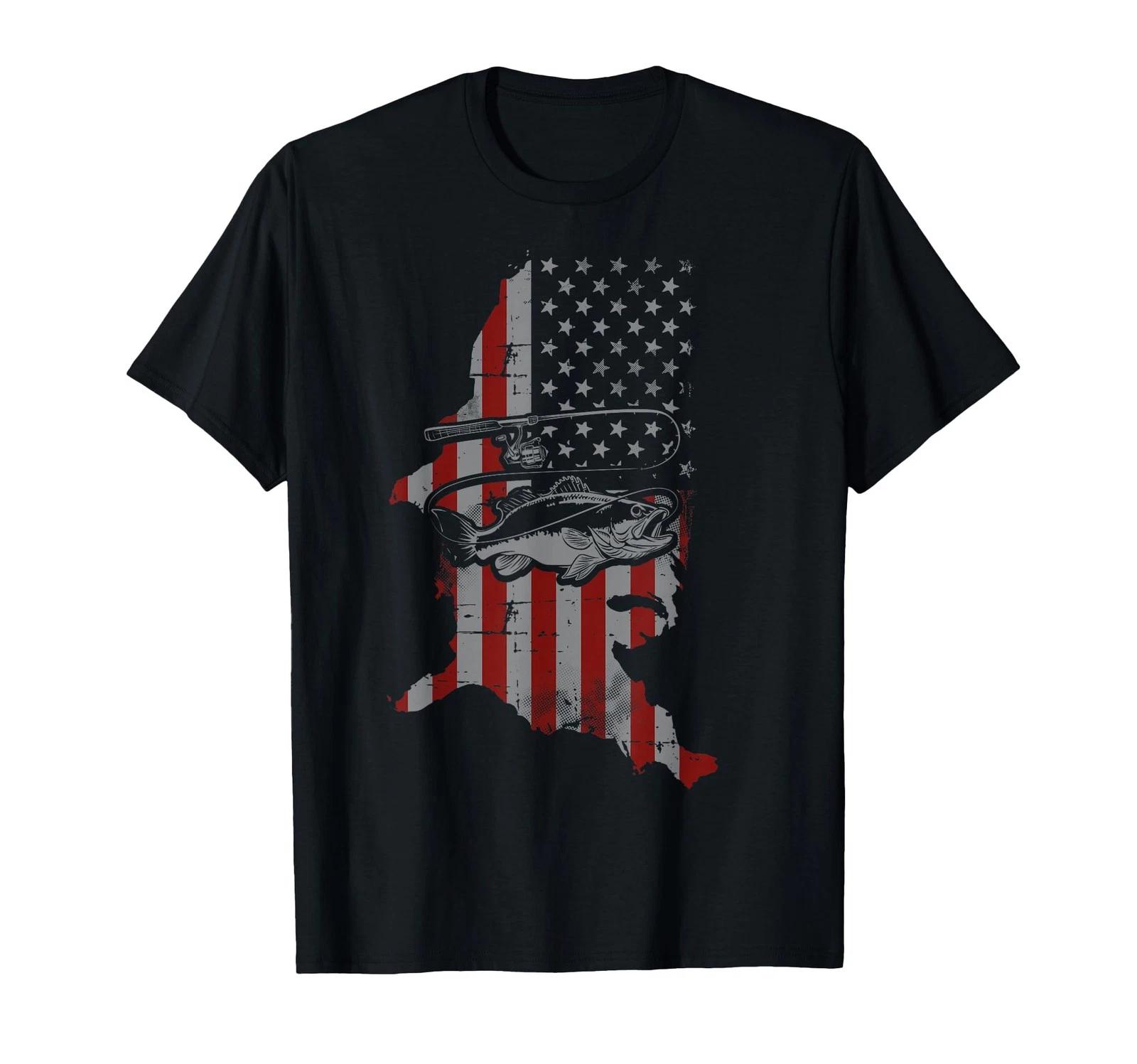 Patriotic American Flag Bass Fishing Gift Fishing Rod T-Shirt_ XL