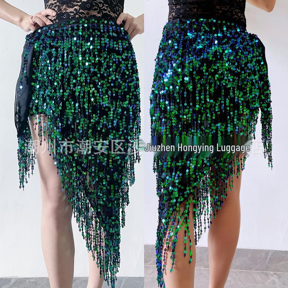 

Юбка для практики танца живота с пайетками и кисточками One Size