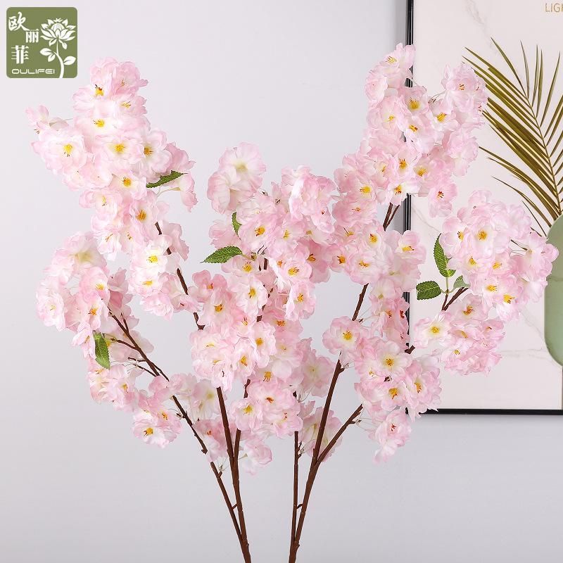 Simulated Feel Silk Cherry Blossoms Multi-layer Leaved Cherry Blossom Branches, Furniture Wedding Scene Fake Flowers