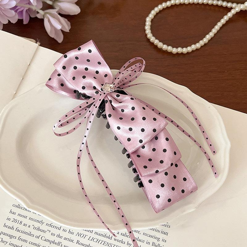 Girl's heart polka dot bow banana clip, temperament half-up hair vertical clip, 2026 new sweet hair clip, simple hair accessory