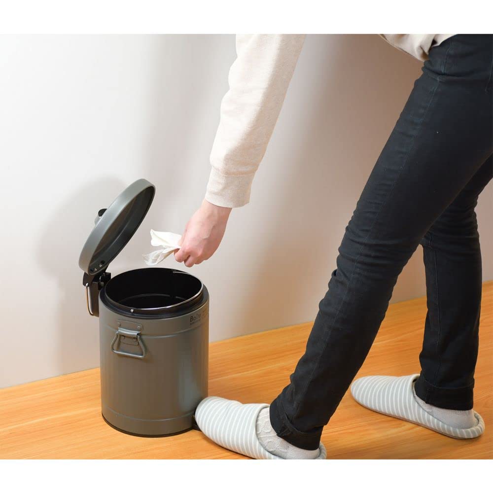 Bestco NQ-0192 Boite Trash Can with Lid, 5L, Pedal-Operated, Quiet Design, Round, Khaki