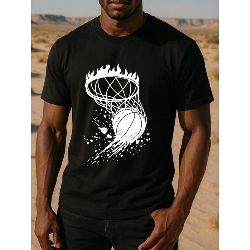 European Size Minimalist Abstract Basketball Men's Printed Short-sleeved Shirt, Regular Sweat-absorbing and Quick-drying Sports T-shirt