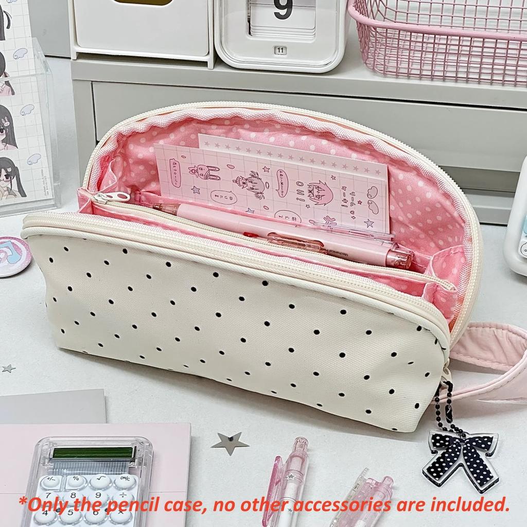 Polka Dot Shell Pencil Case Large Capacity Nylon Pen Bag Kawaii Cute Handheld Stationery Organizer For Girls Student Makeup Bag
