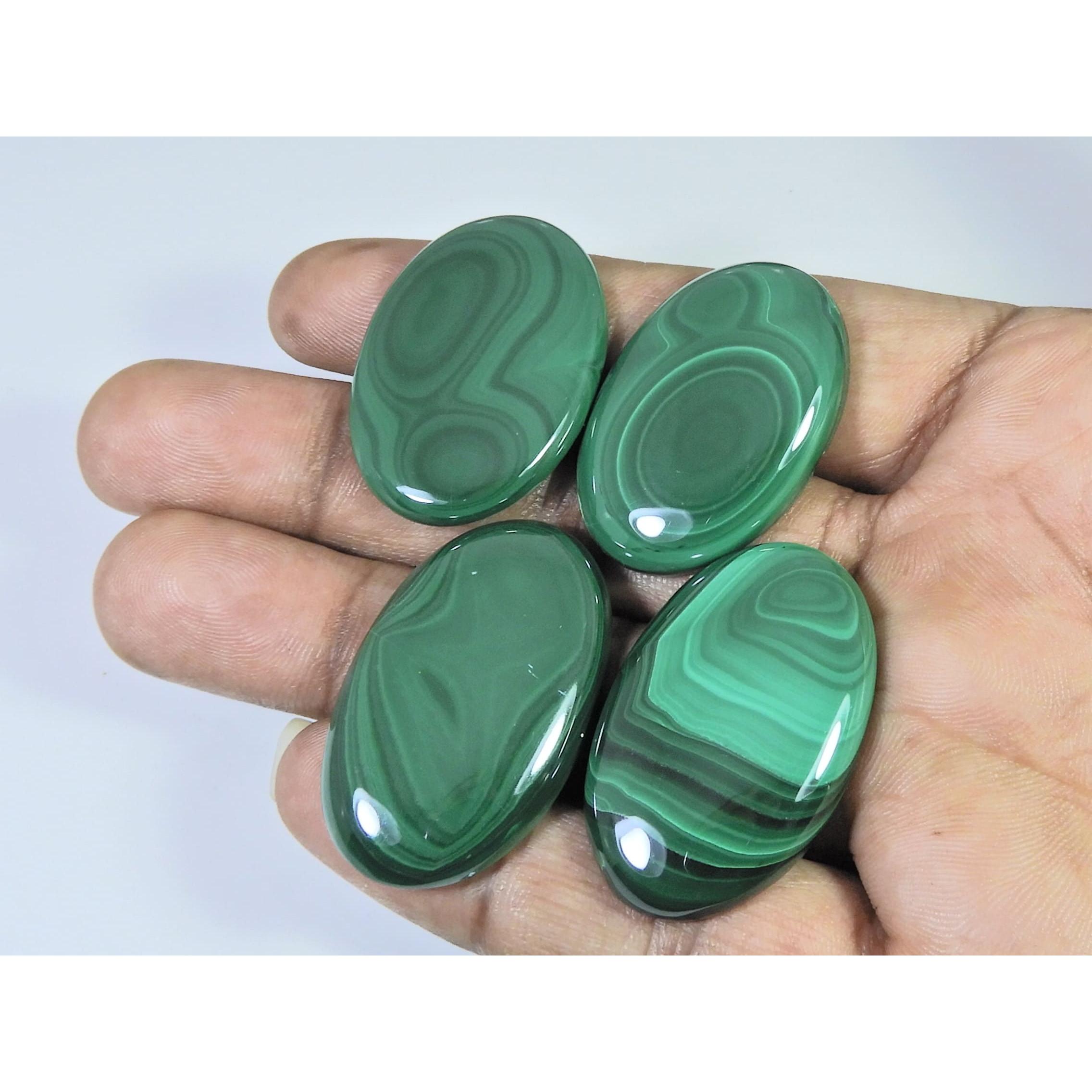 

252Cts. Natural Malachite Oval Shape Cabochon Loose Gemstone 4Pcs Lot C-2092