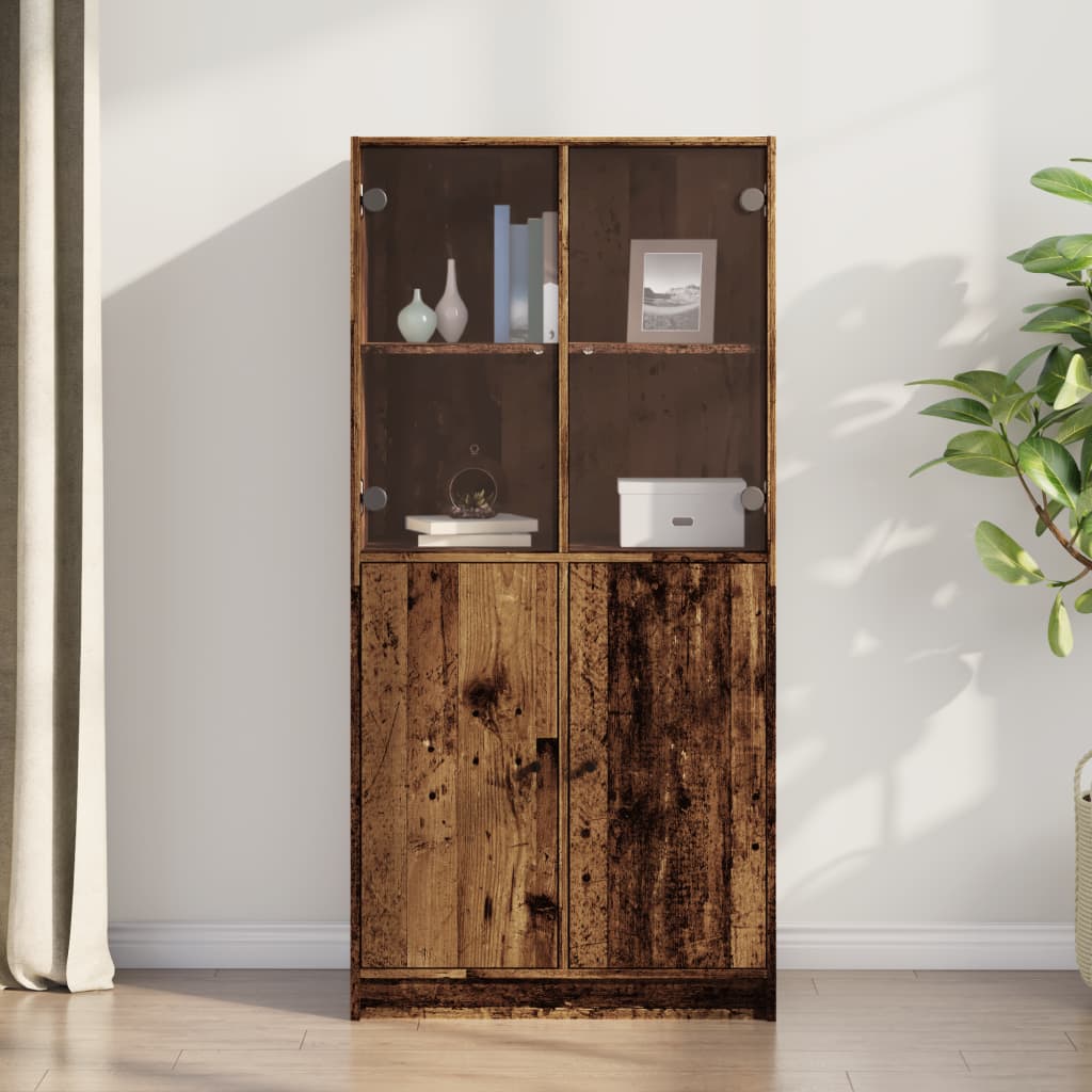 Highboard with Doors Rustic Wood Look 68 x 37 x 142 cm Engineered Wood
