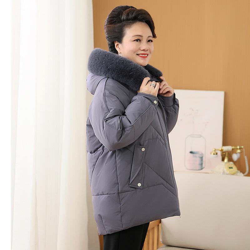 Winter Mid-length Down Jacket for Middle-aged and Elderly Women, Thickened Cotton-padded Jacket