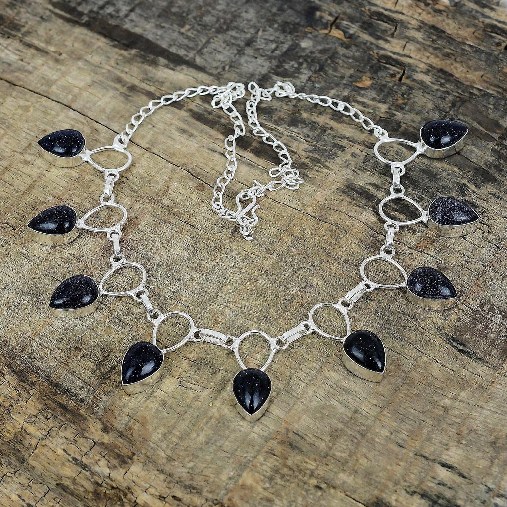 Blue Sunstone Silver Necklace, Blue Sunstone Necklace, Gemstone Necklace, 925 Sterling Silver Jewelry, 925 Silver Crystal Dainty Necklace For Her