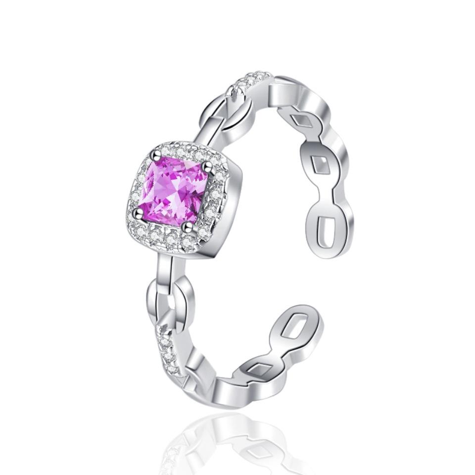 

Кольцо из стерлингового серебра S925 с простым фиолетовым бриллиантом и маленьким кубиком сахара, легкое ветровое стекло, роскошное кольцо с открытым указательным пальцем в виде свиного носа