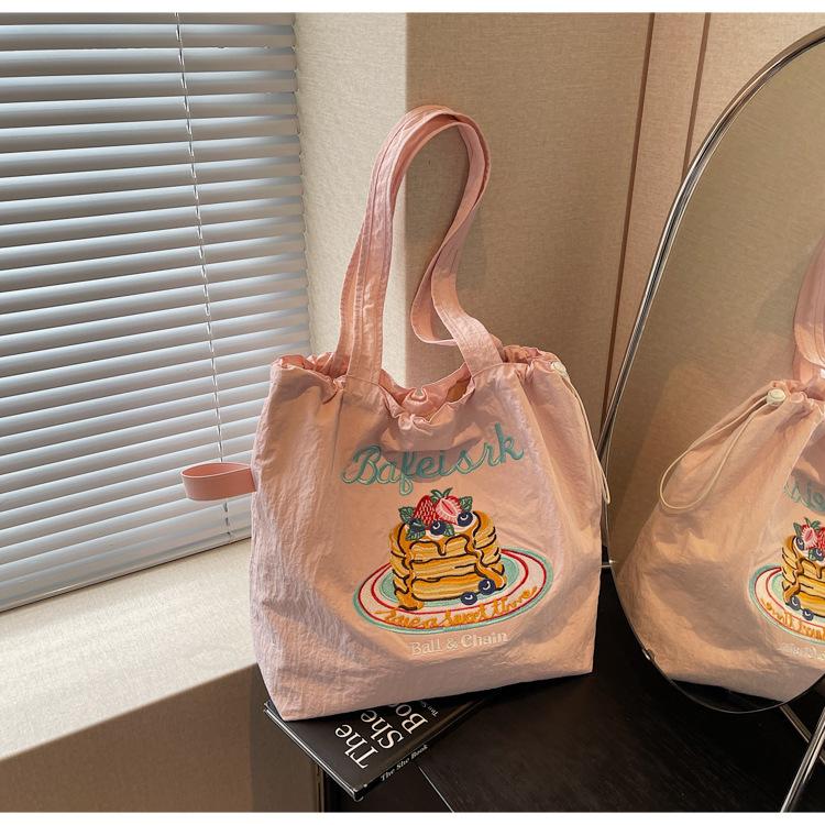 Canvas bag women's large capacity  new summer simple versatile shoulder bag drawstring college student tote bag