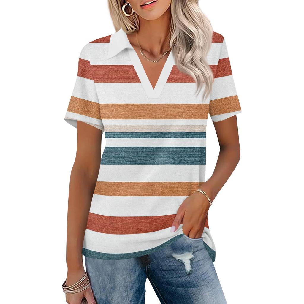 Women's Fashion Casual Lapel Short Sleeve Color Shirt Women's Up Tops