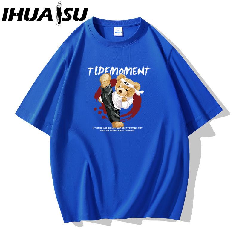 IHUASU Kurzarm-T-Shirt aus Baumwolle für Herren, modisch, lockeres Halbarmhemd, bedrucktes mitfühlendes Hemd