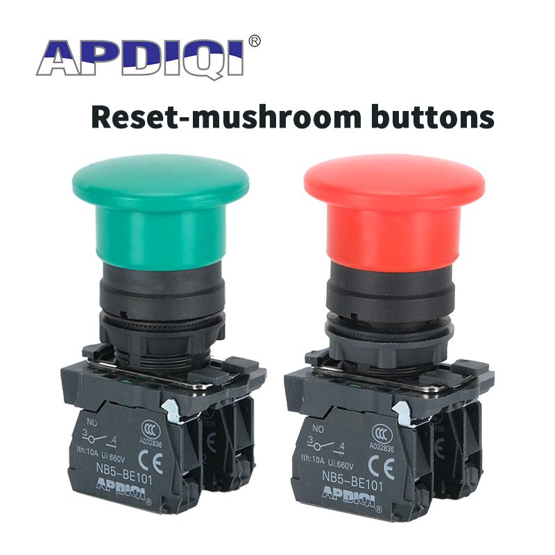 

1PCS APDIQI XB5 AC31 AC41 Self-resetting Mushroom Plastic Start Stop Round Push Button Switch Red Green Momentary NO NC 22mm ZB5 1NC зелений