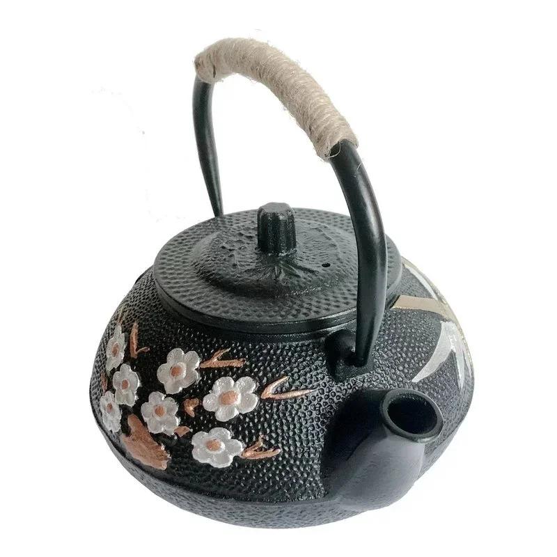 300ML 600ML 800ML Japanese Iron Tea Pot Plum and Bamboo Painted Cast Iron Kettle Boiling Water Set with Strainer Pot