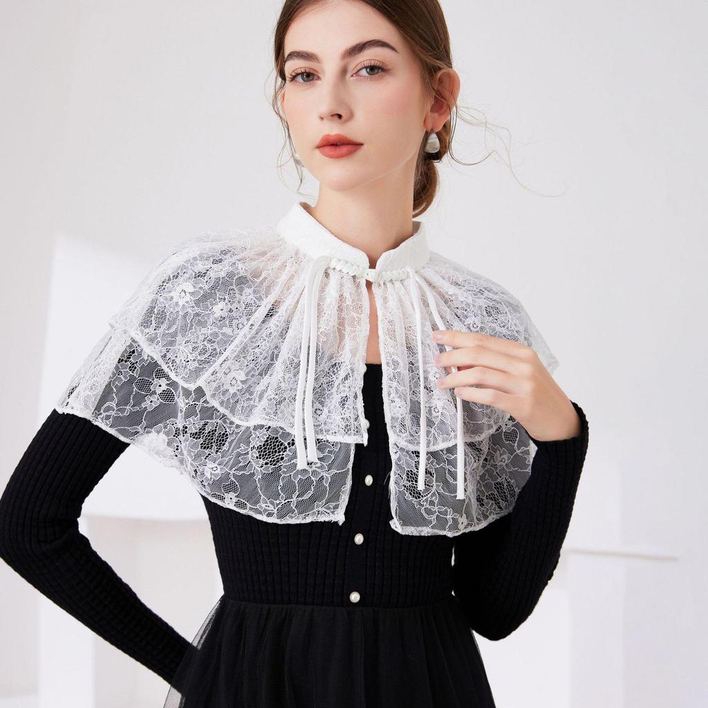 2024 Elegant Chinese Style Lace Cape & Cheongsam Cardigan with Cloud Shoulder Collar